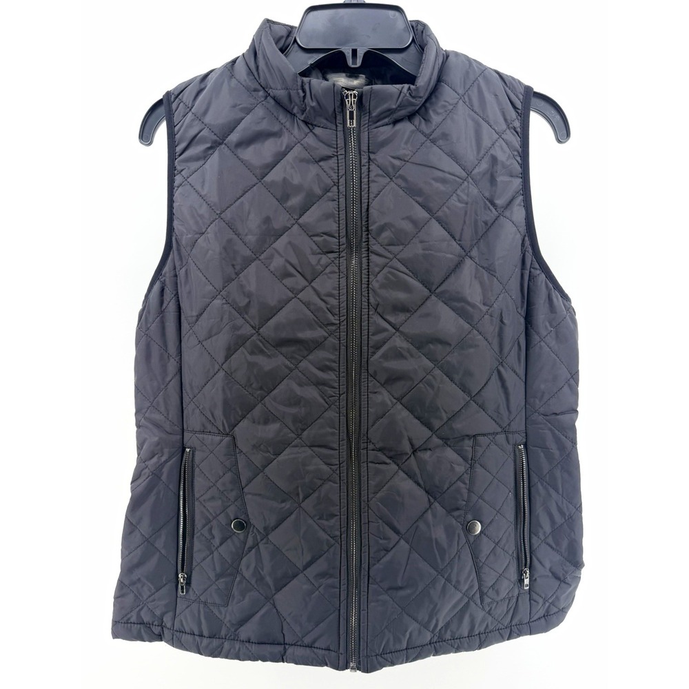 Women's Black Quilted Full Zip Sleeveless Vest w/ Pockets Short Length